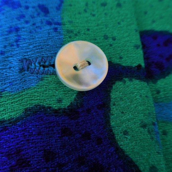 Vintage 60s Sun Fashion of Hawaii Tunic Mod Blue Mandarin Band Collar Bark Cloth - Picture 8 of 10